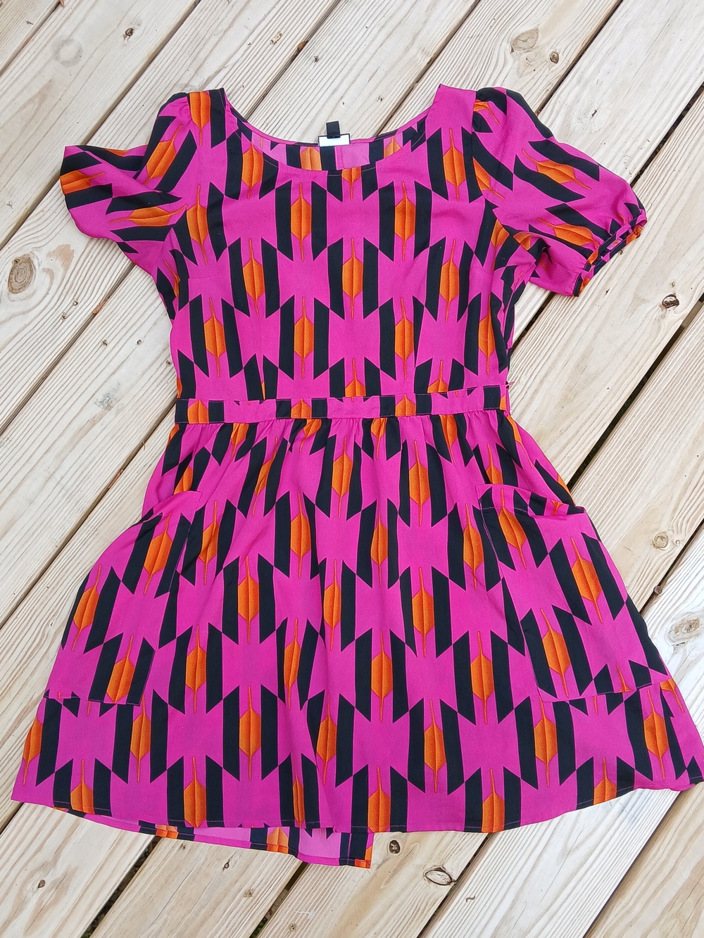 Allen B. By Allen Schwartz Hot Pink Geometric Print Dress